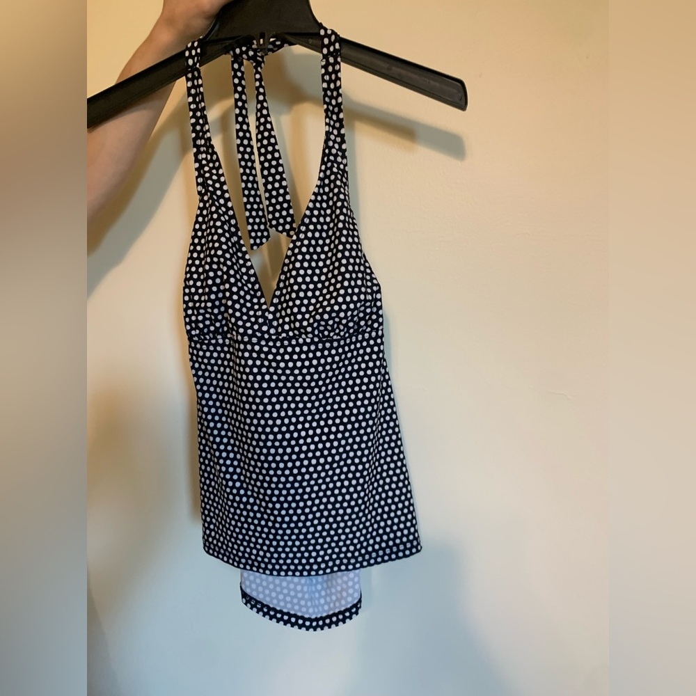 black and white spotted bathing suit top